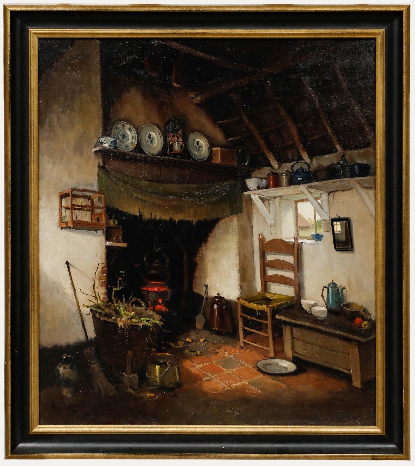 Arie Zwart (1903-1981) – Framed 20th Century Oil, Farmhouse Interior