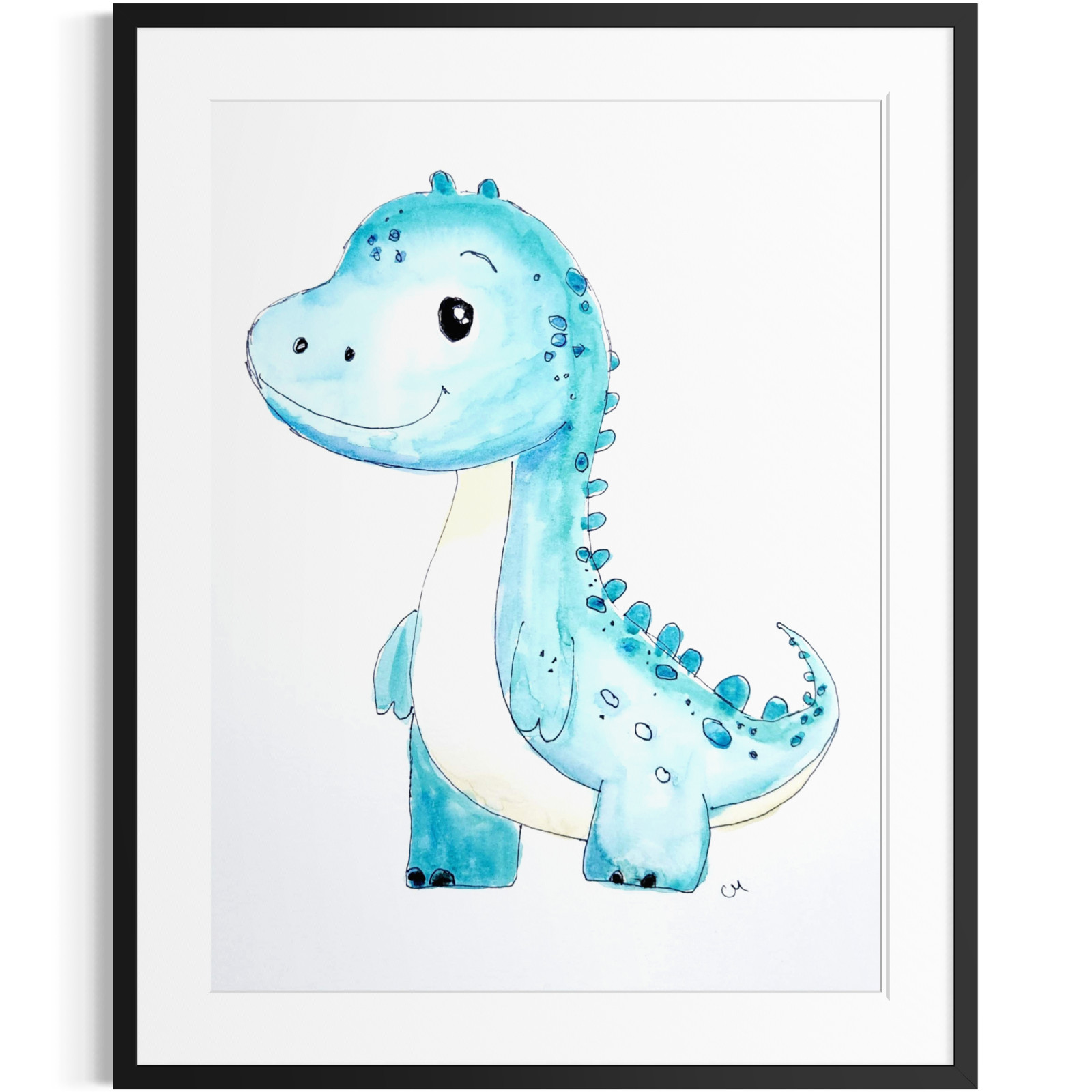 Original Blue Dinosaur 9×12 Watercolor Painting Nursery Wall Art Animals
