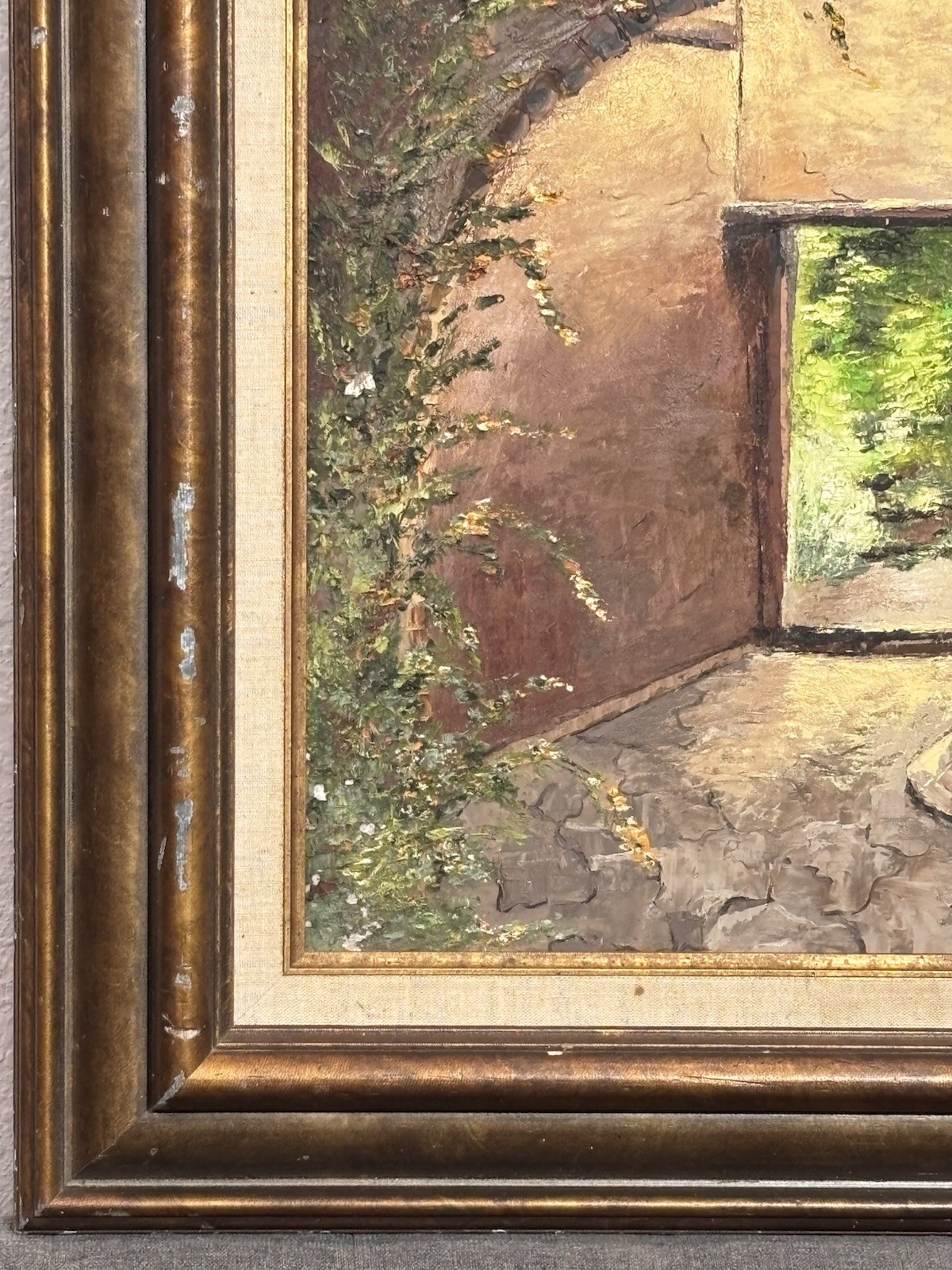 Original Framed Signed Mediterranean Courtyard Archway Painting Spanish Villa