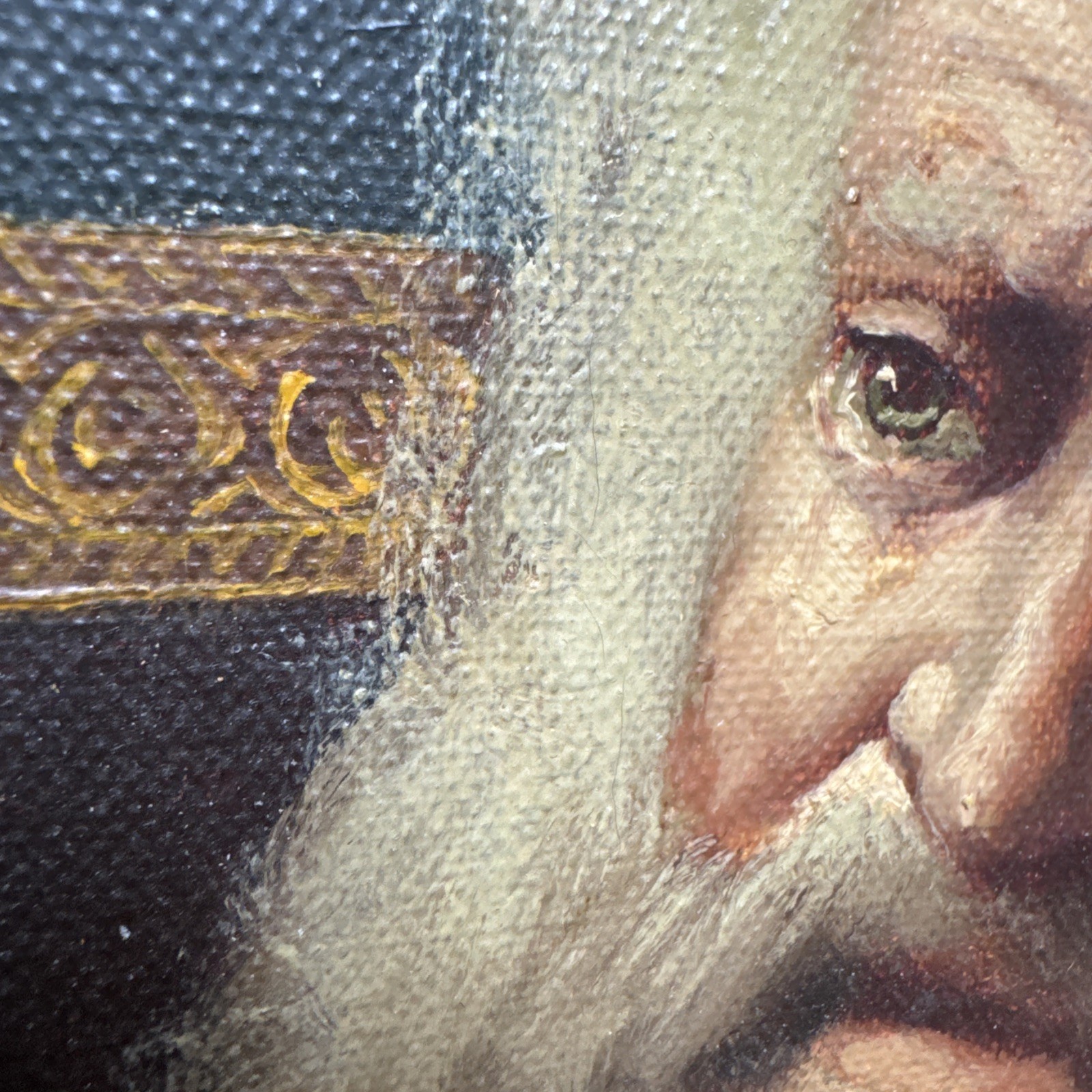 Vintage Oil Painting On Canvas Rabbi Judaica Framed And Signed -A
