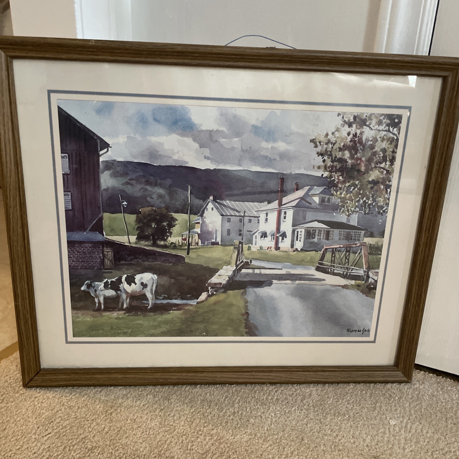 VTG Watercolor Print by Ranulph Bye “Country House & Cows” 21.5” X 17.25” EUC