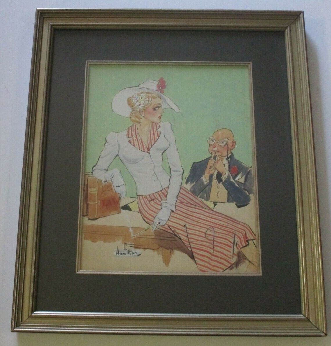 VINTAGE PAINTING WALLACE FRANCES HAMILTON FEMALE WOMAN MODEL ART DECO LAW OFFICE