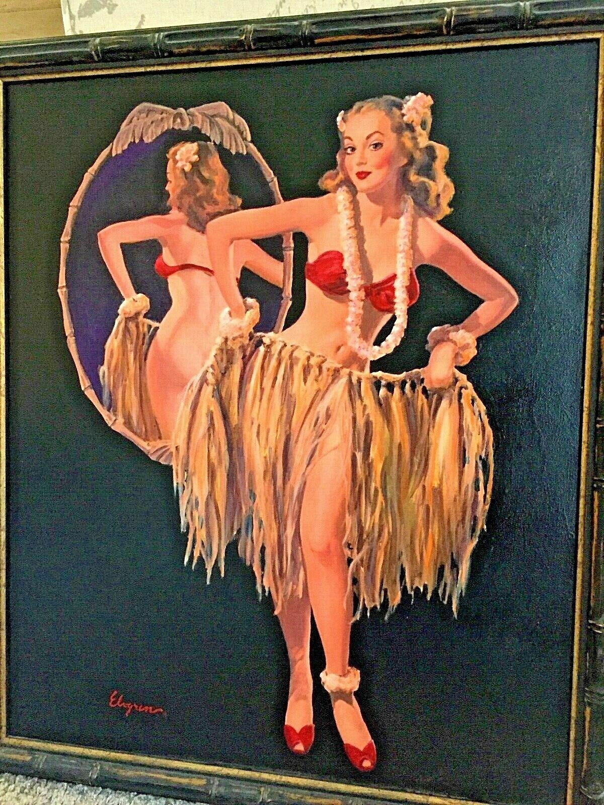 Gil Elvgren HAWAIIAN PINUP Original Painting Pin-Up TIKI HULA ISLAND