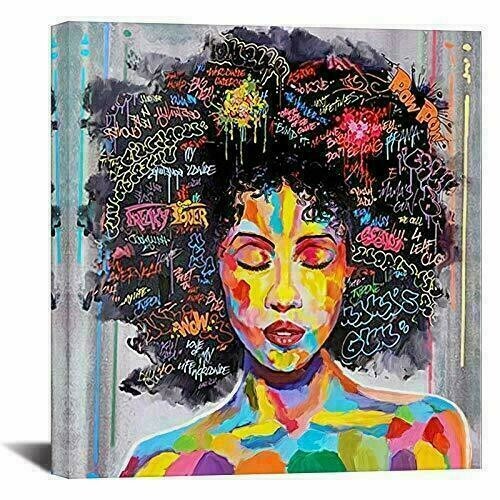 Hip-Hop/Pop Abstract Canvas Painting/Wall Art of African American woman w/ Afro