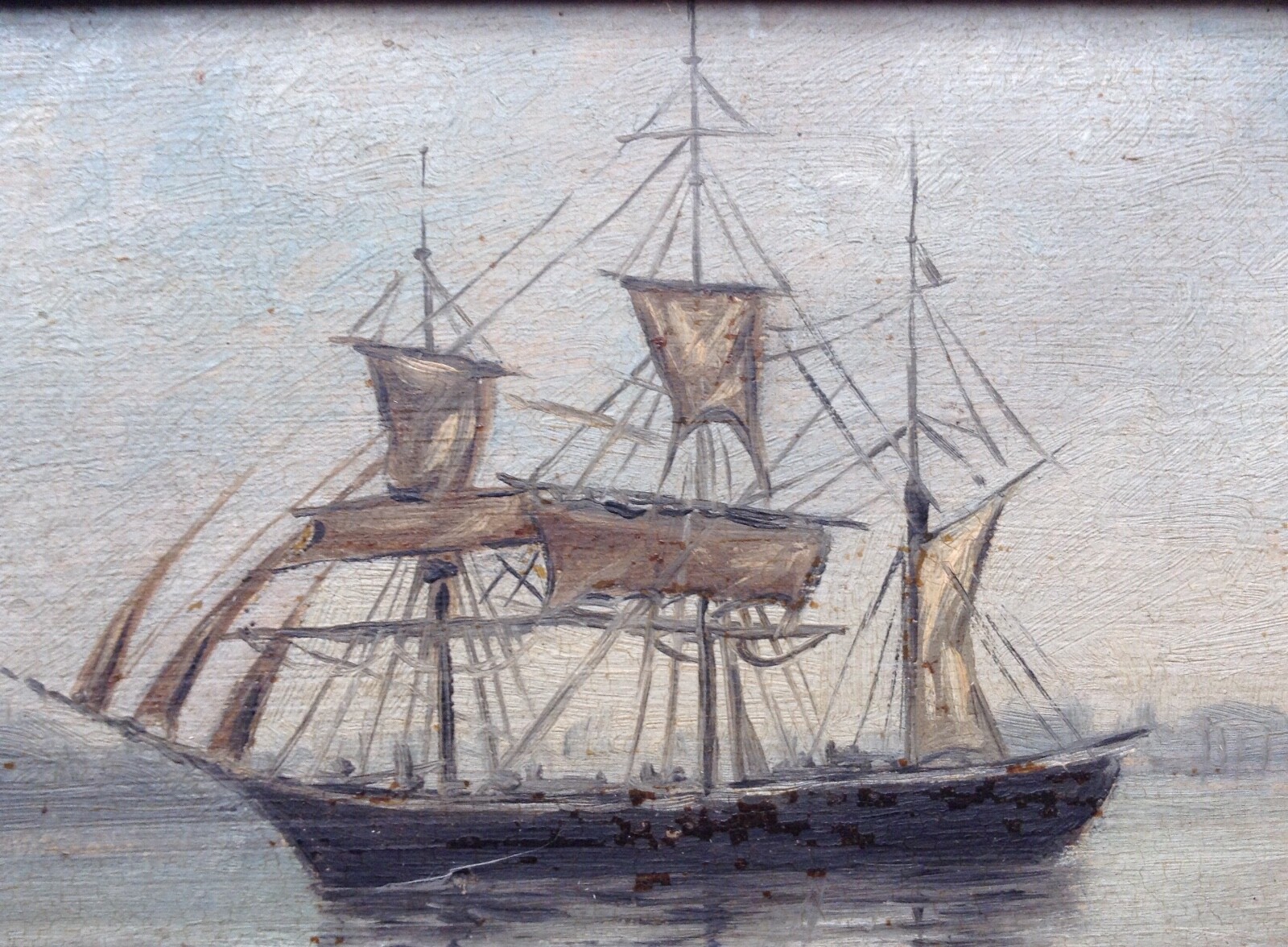 EUGENE BOUDIN SIGNED – 19th CENTURY OIL ON PANEL – THREE-MASTED SHIP IN PORT