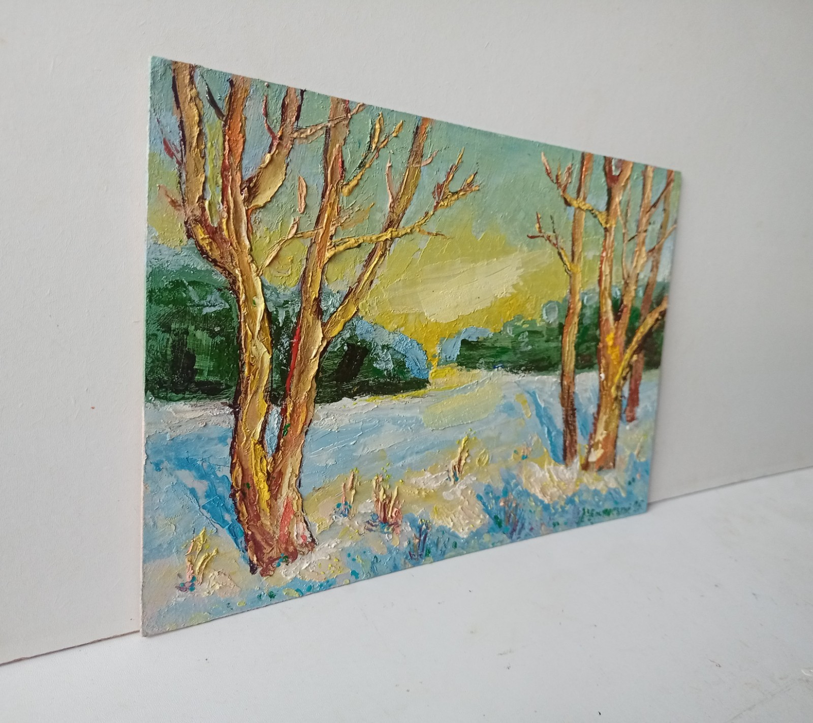 Winter Impasto Painting Original Art Impression Oil Painting 7.8 x 11.8 in