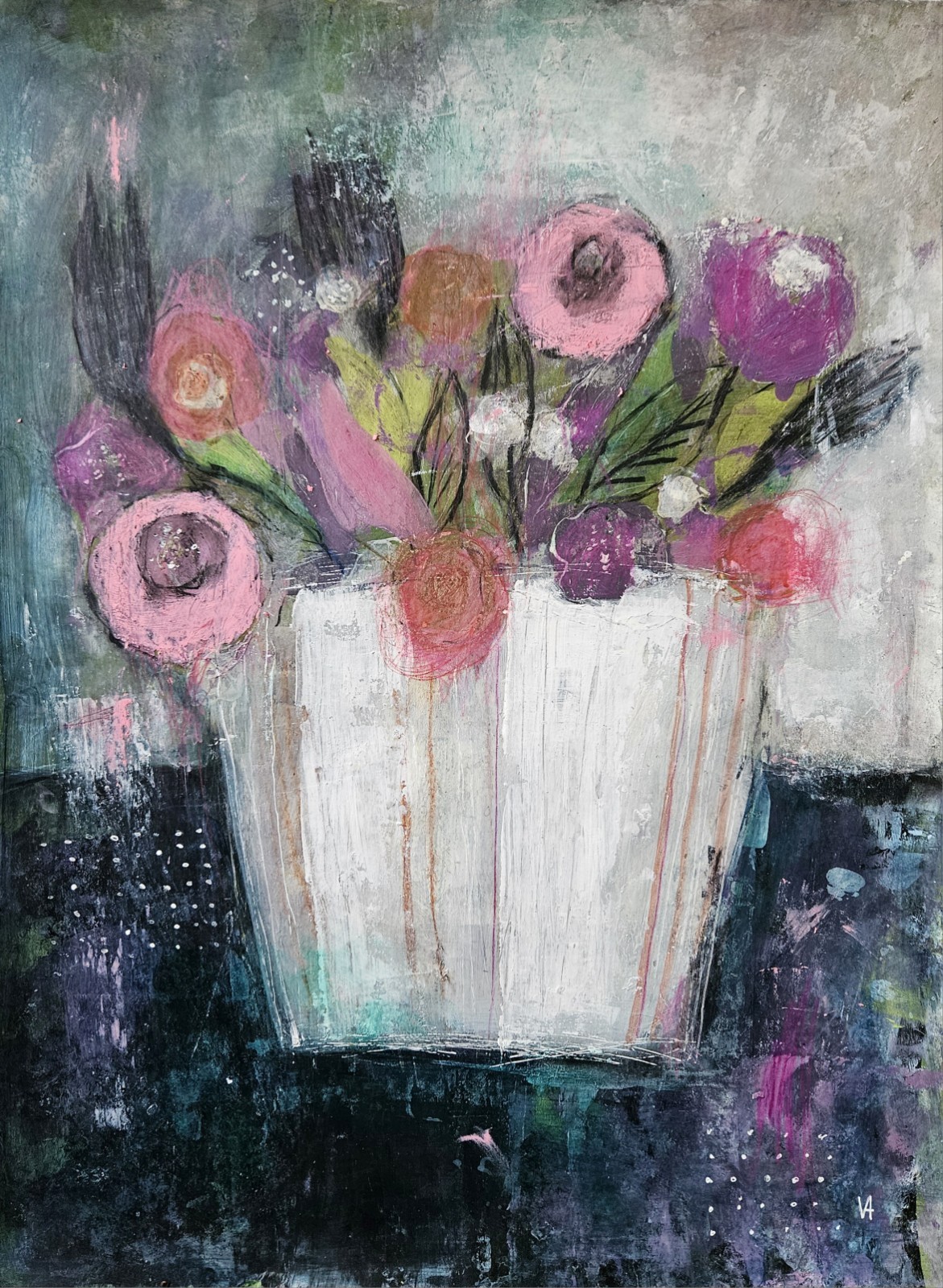 24×18 Flowers Floral Original Painting Abstract Art Still Life Textured SIGNED