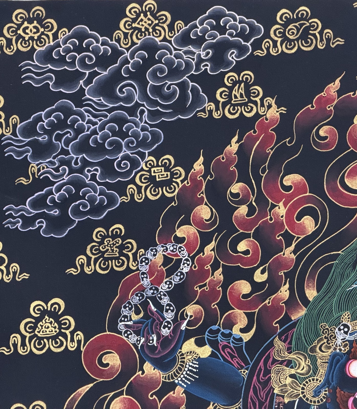 SIX ARMED MAHAKALA PROTECTOR ORIGINAL TIBETAN THANGKA PAINTING- OIL VARNISHED