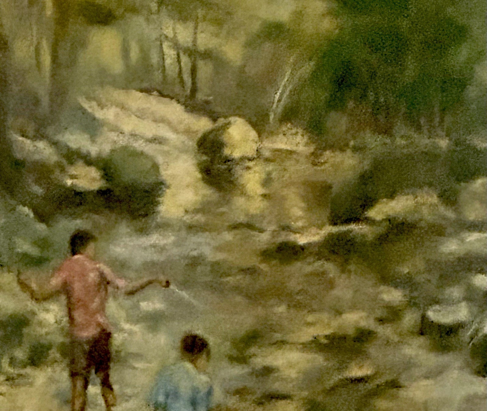 “Boys in a Mountain Stream” by Gerald Bernstein Oil Painting 33.5x39x1.5