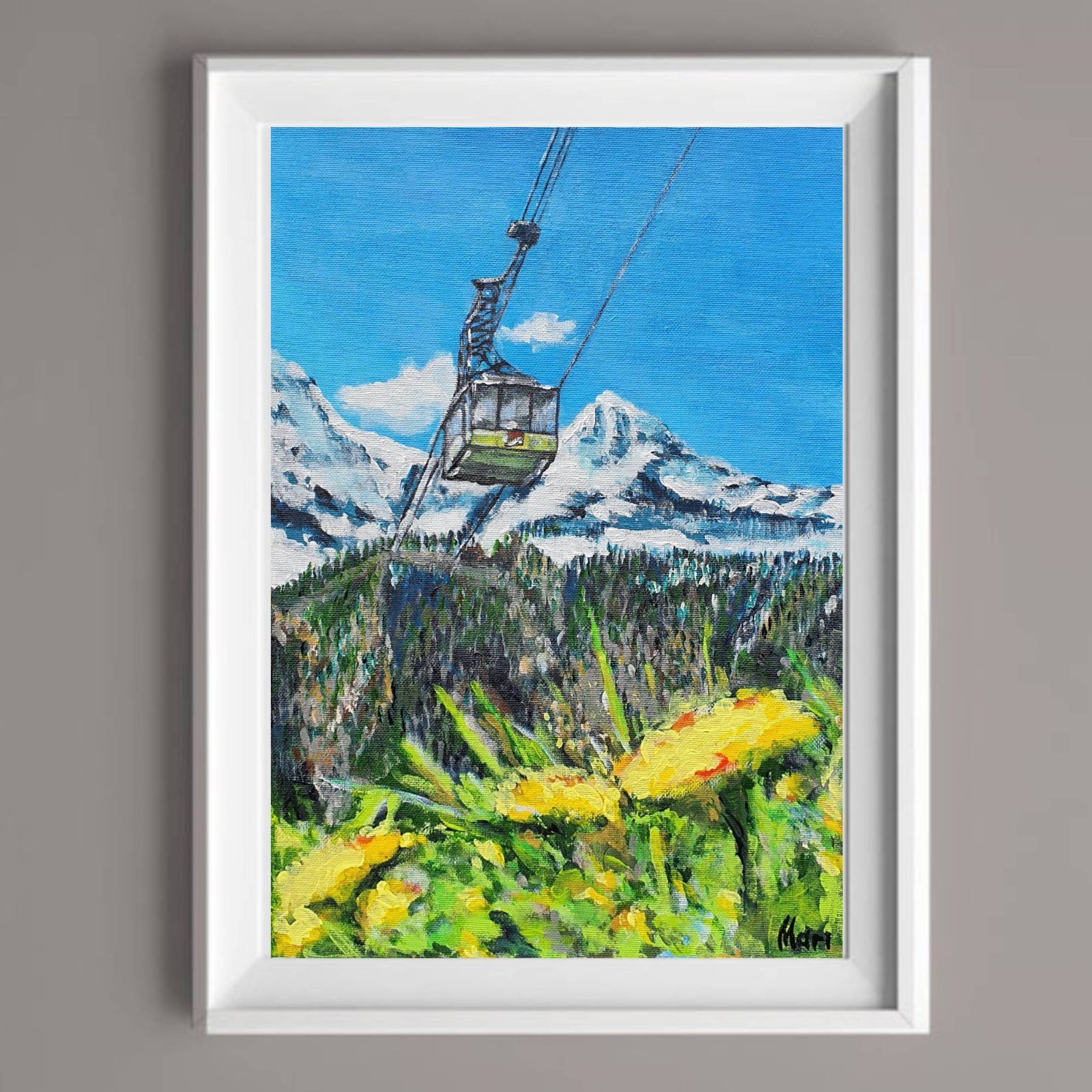 Mountain Ski Lift Painting Original Art Snow Peak Landscape Wall 12×16 Colorado