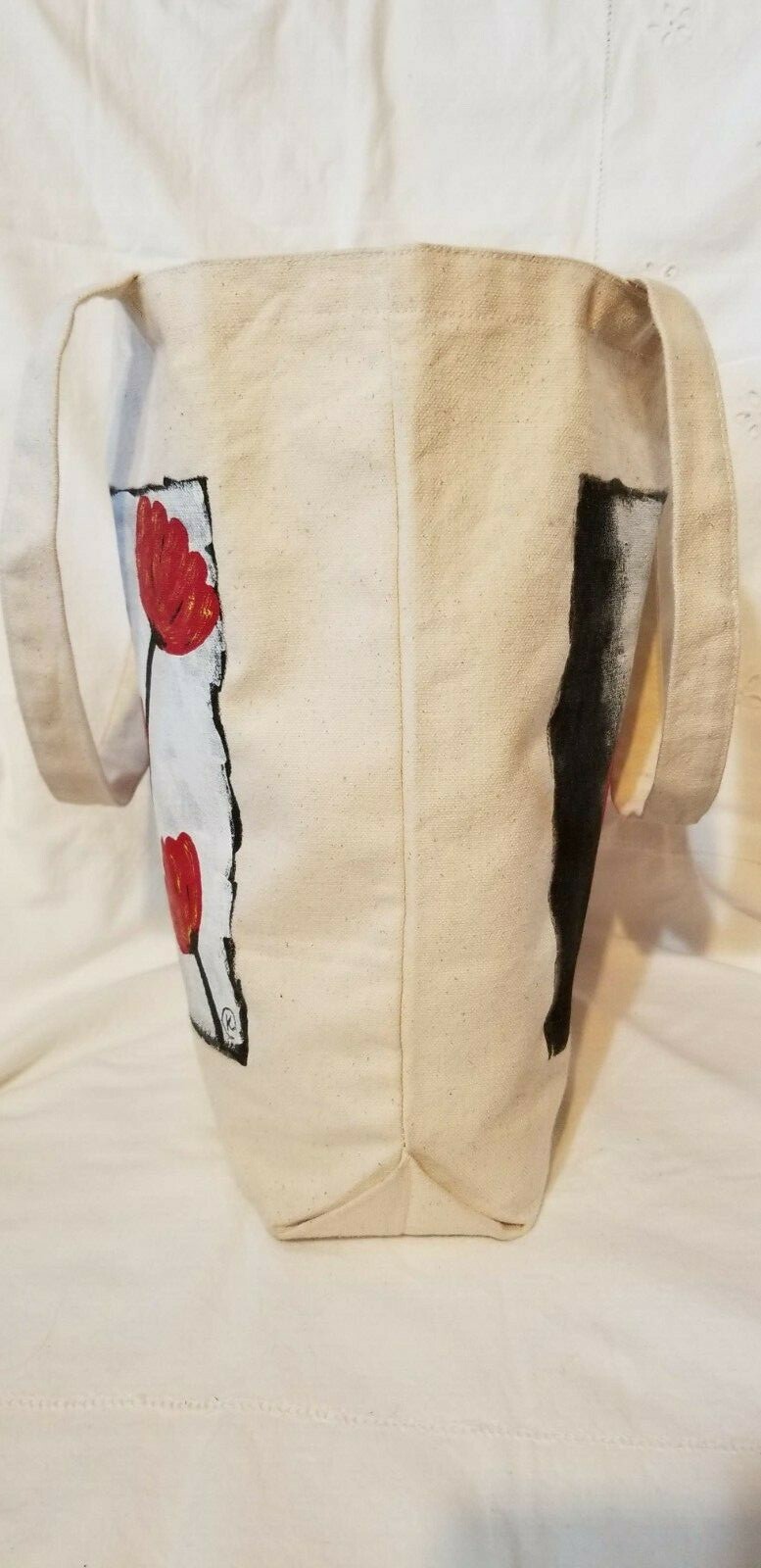 acrylic hand painted medium/large canvas tote, original design, canna lily