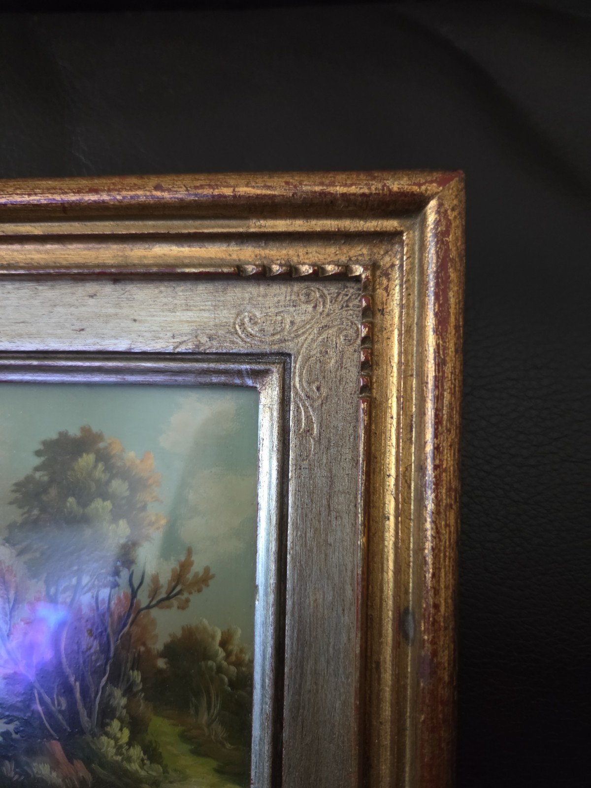 Vintage Italian Oil on Copper Painting Van Ros Signed Castle Convex Bubble Glass