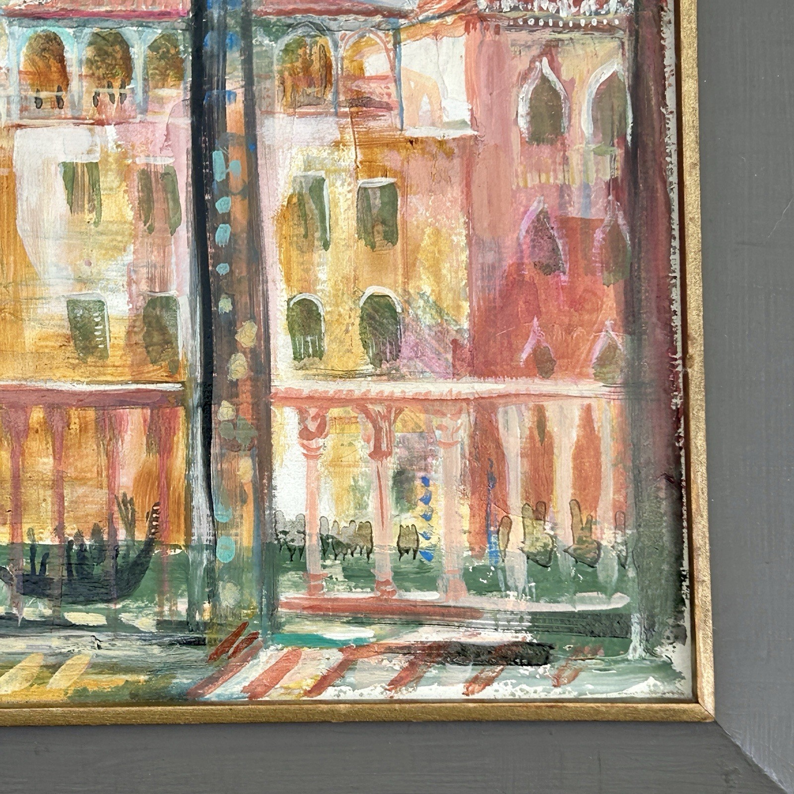 Signed David Landis (1918–1983) Venice Italy Modernist Oil on Board 60s VTG