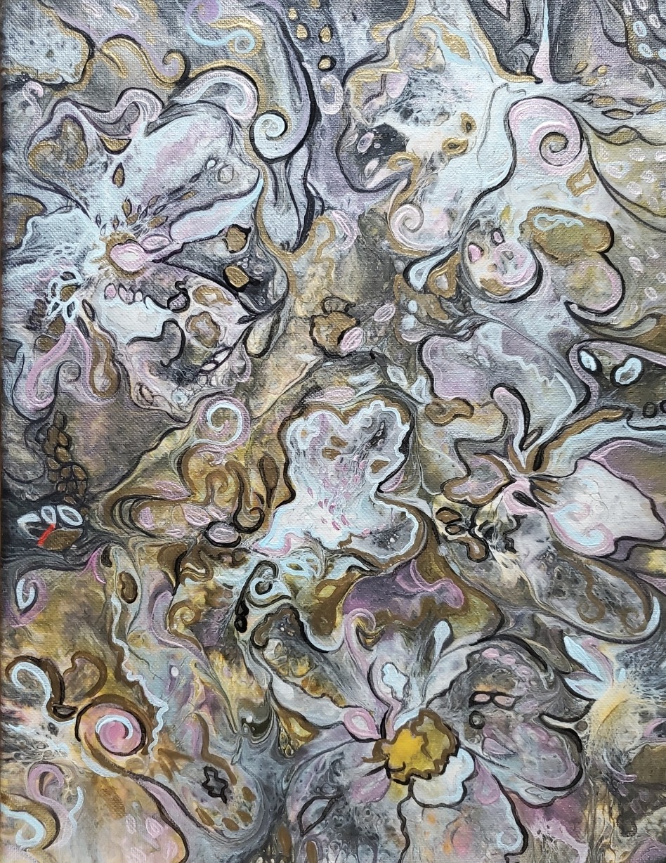ORIGINAL ABSTRACT Acrylic Painting «Pearl Earthy Floral», Canvas 11×14 in
