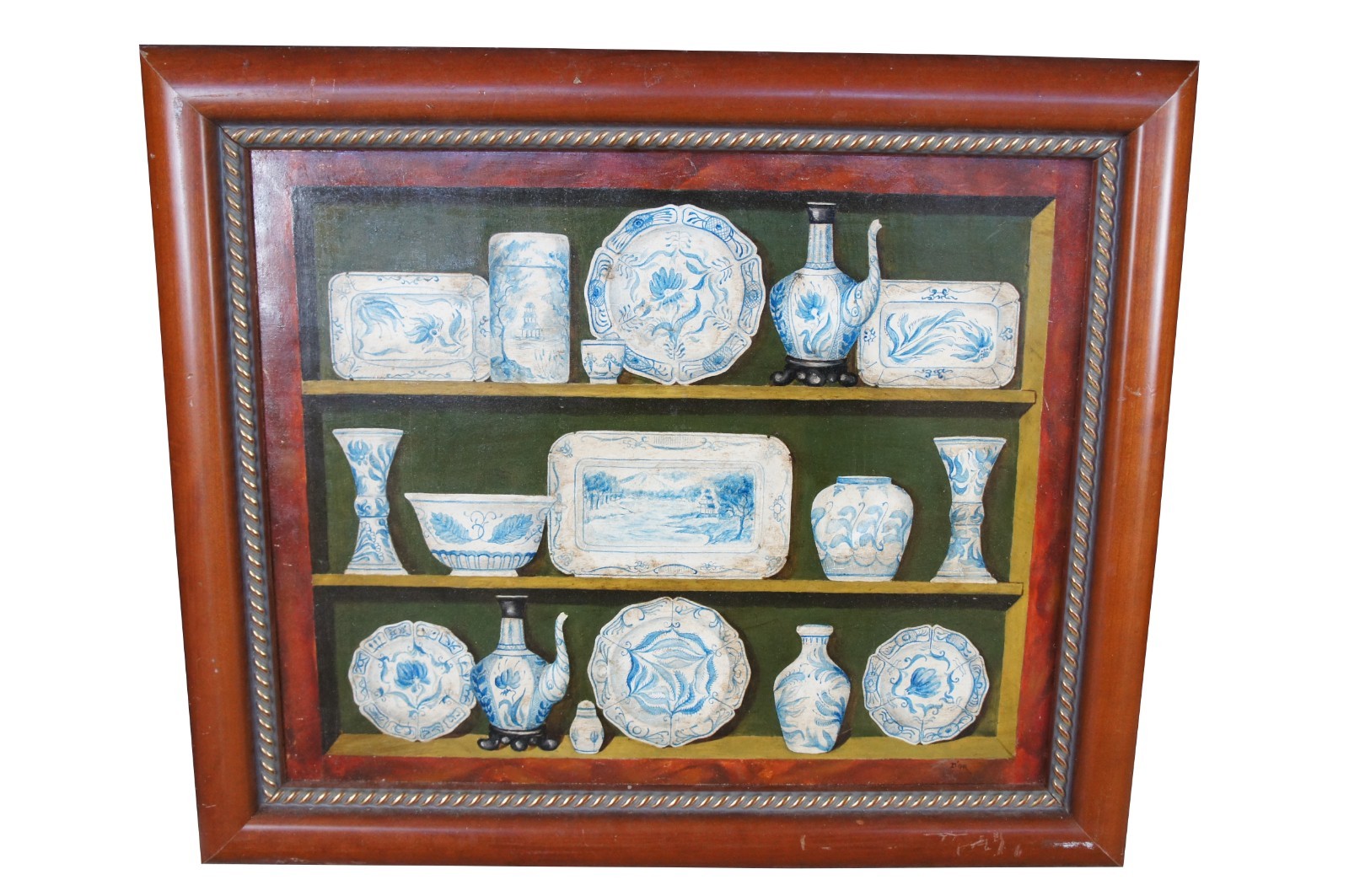 Fabrice De Villeneuve Trompe l’Oeuil BW China Cupboard Still Life Oil Painting