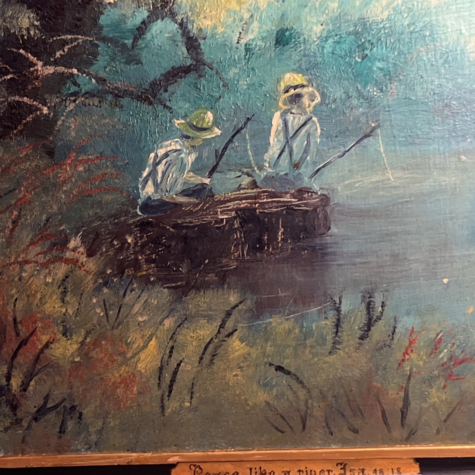 Vintage MCM Impressionist Oil Painting “Peace Like A River” Signed D Burris