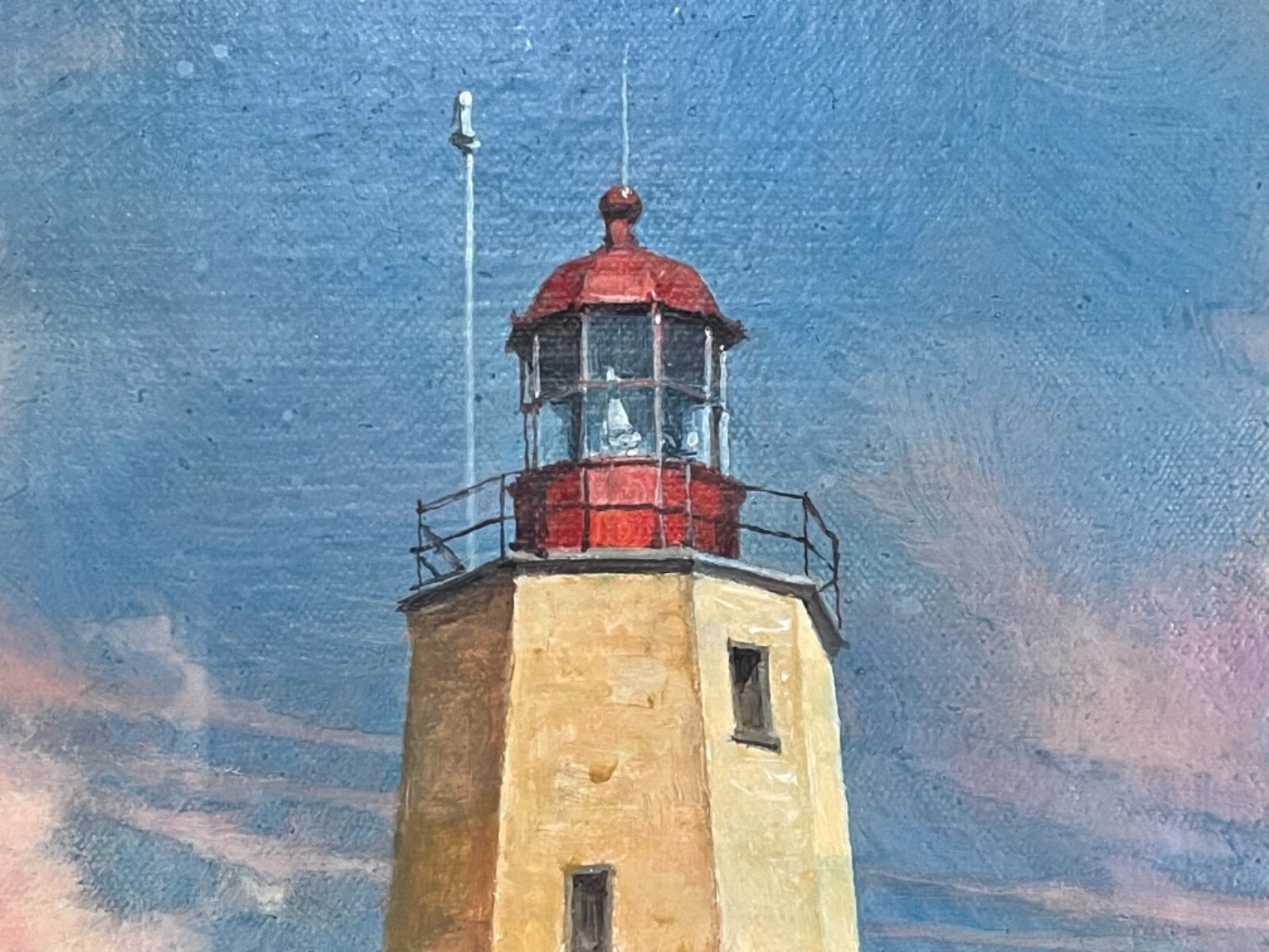 Vintage Sandy Hook New Jersey Lighthouse Framed Painting Signed Lynn