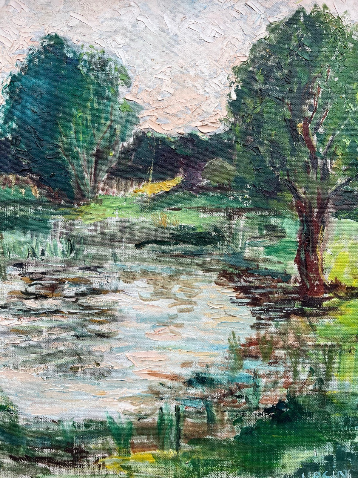 Impressionist Summer Landscape Fields Lake Trees Sky Oil Painting Denmark