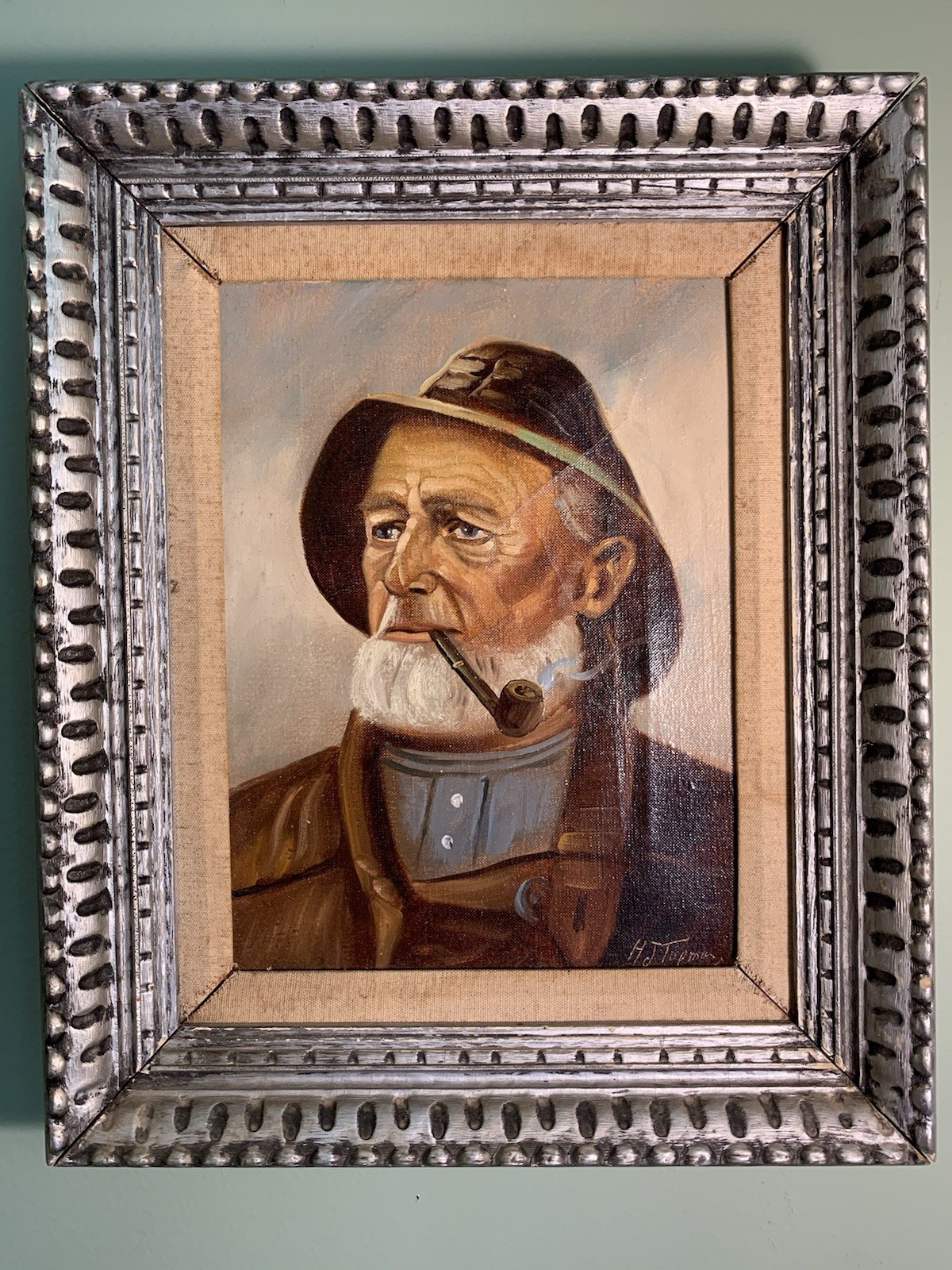 Vintage H.J. Topman Oil Painting Signed Sea Bear Fisherman Captain 12×8 Framed