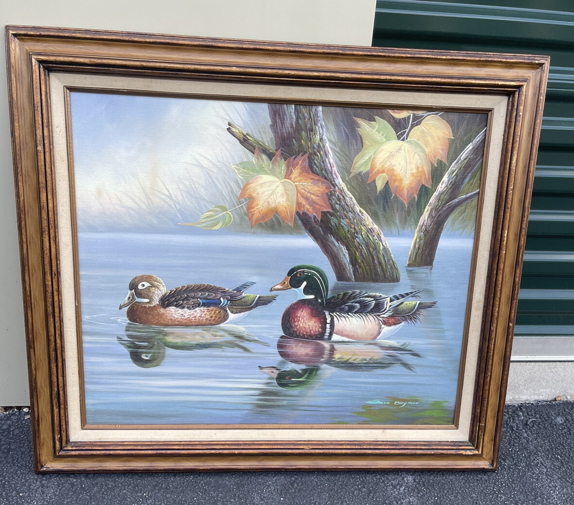Vintage Original Signed Oil Painting By Gene Bayson Canvas Mallard Duck Decoy