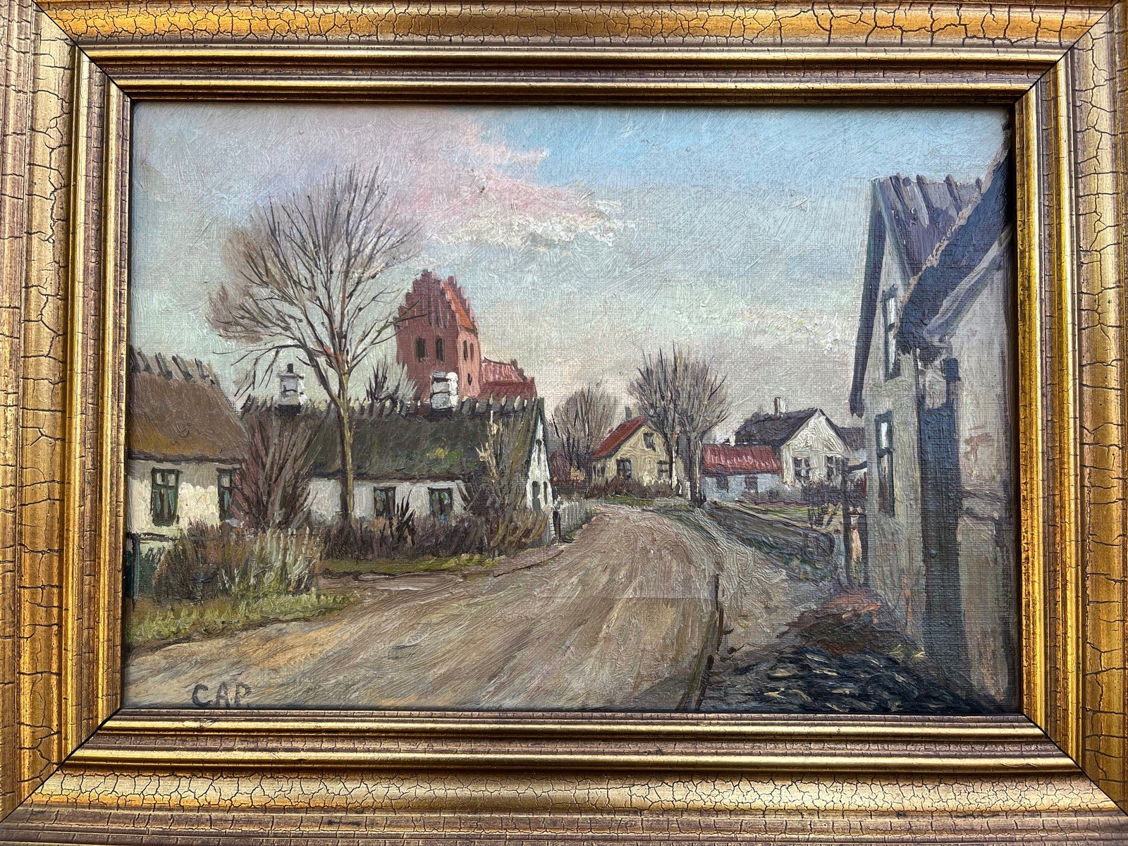 Impressionist Idyllic Village Landscape in Denmark Oil Painting 44.5x34cm