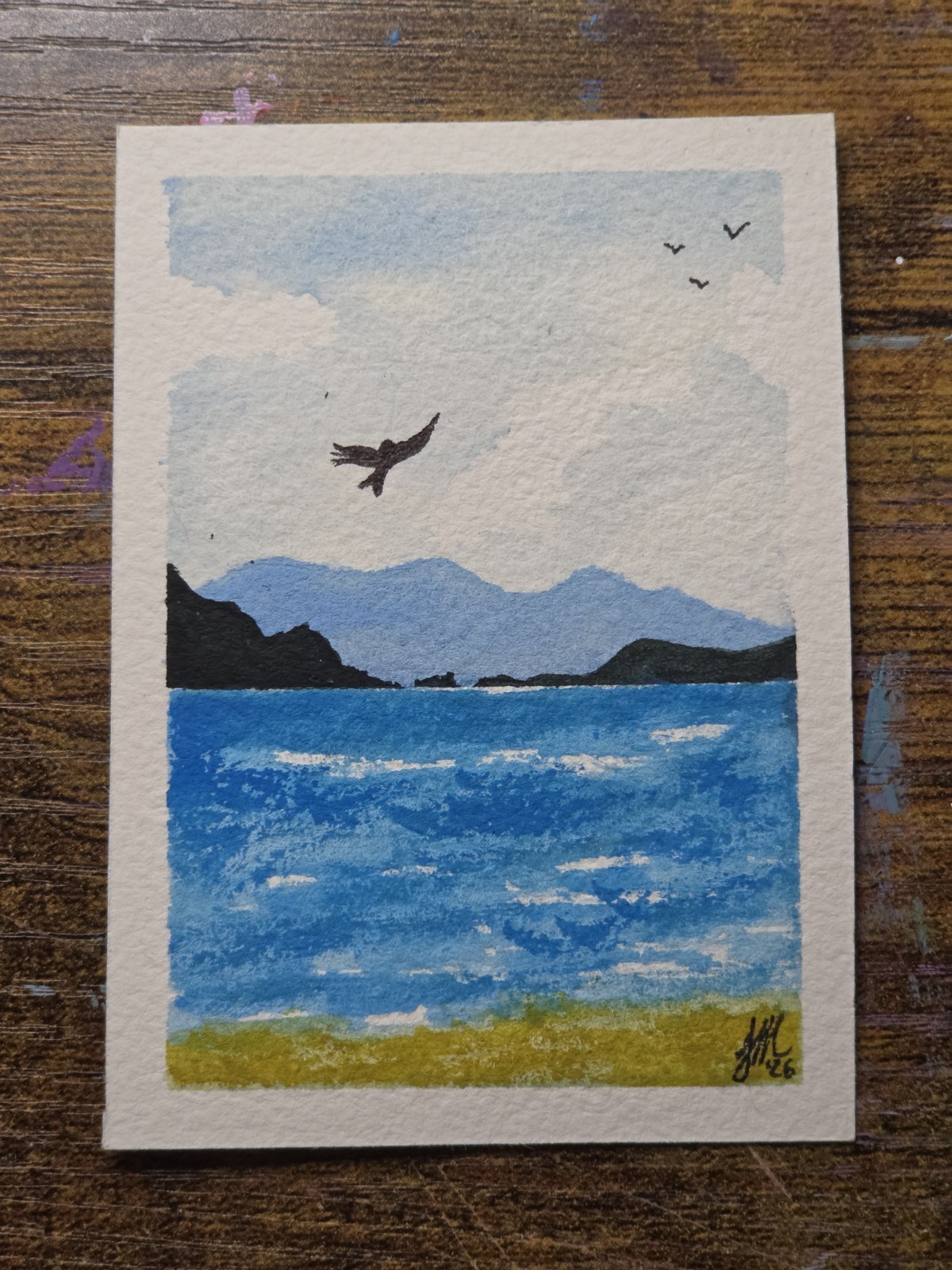 ACEO Original painting Beach Day (2.5×3.5 inches) watercolor