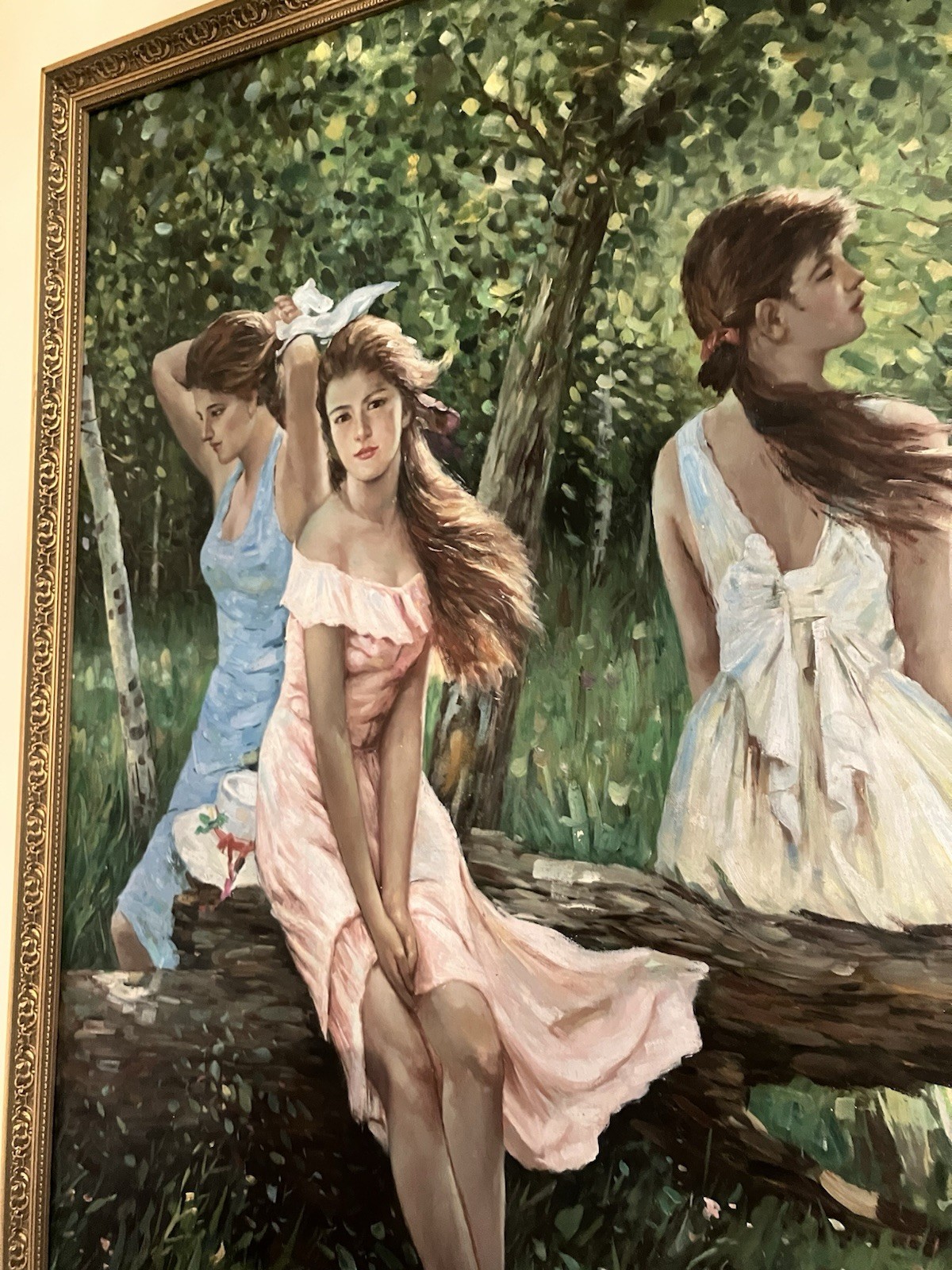 Beautiful!! Original Oil Painting Three Sisters In The Woods