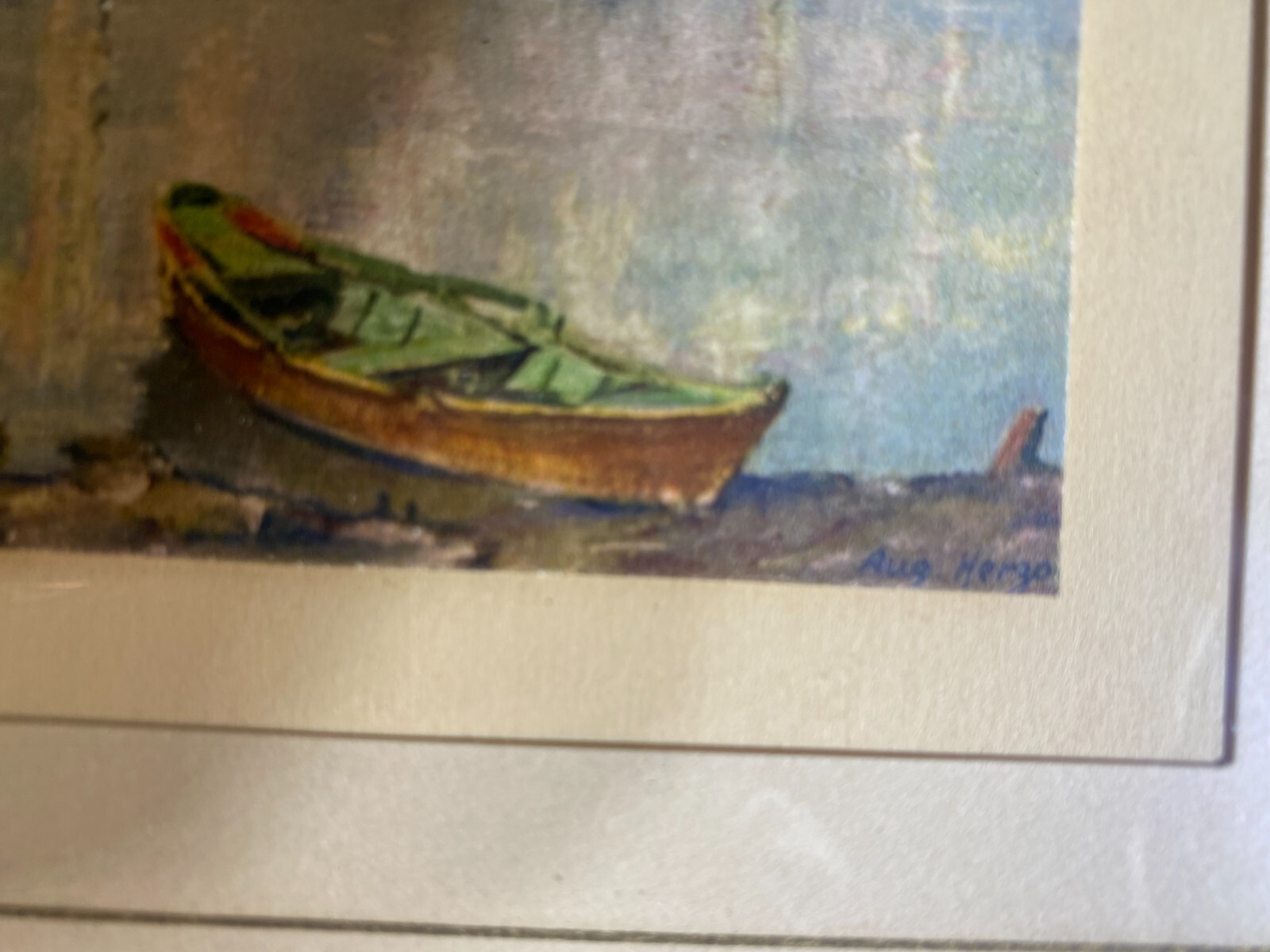 August Herzog (1885 – 1959) «Lakeside Scene» Oil Painting – Signed/Framed