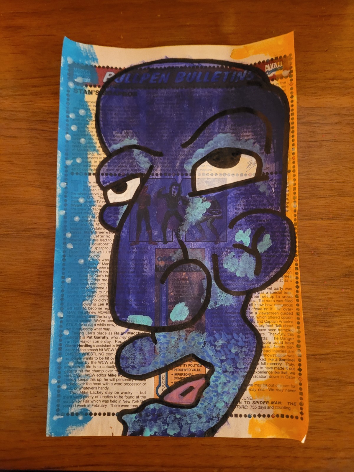 Original Painting Direct from Artist Space Alien Giant Blue Face Head Man Freak