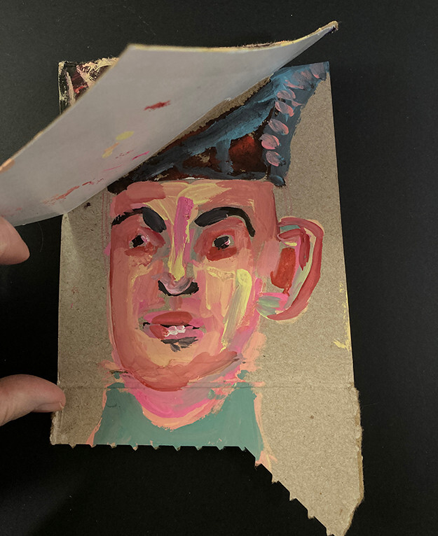 Handmade Book Art Unique 2 Original Woman & Man Portrait Paintings Cardboard
