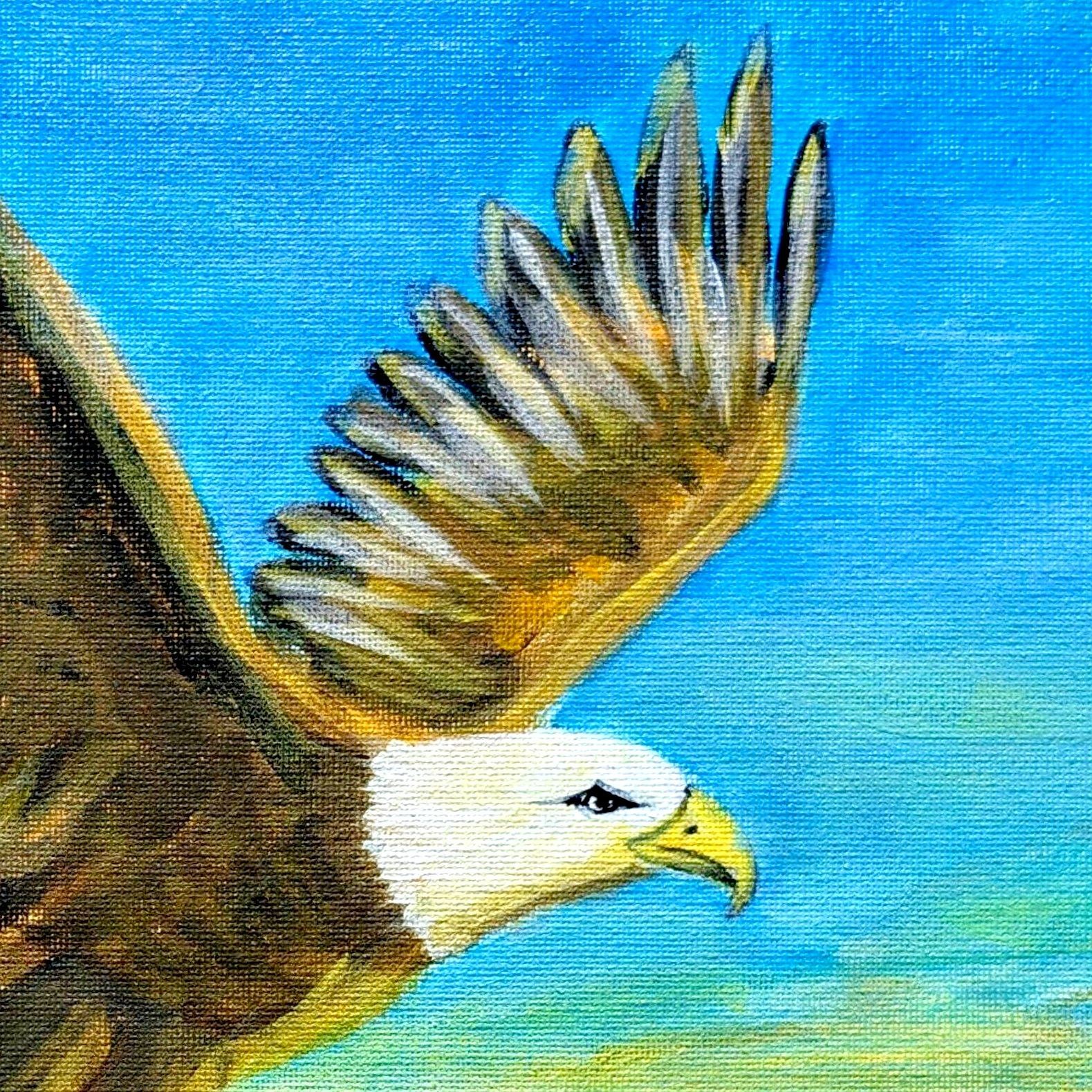 Original Impressionist American Eagle Painting 12×12 Acrylic Canvas Blue