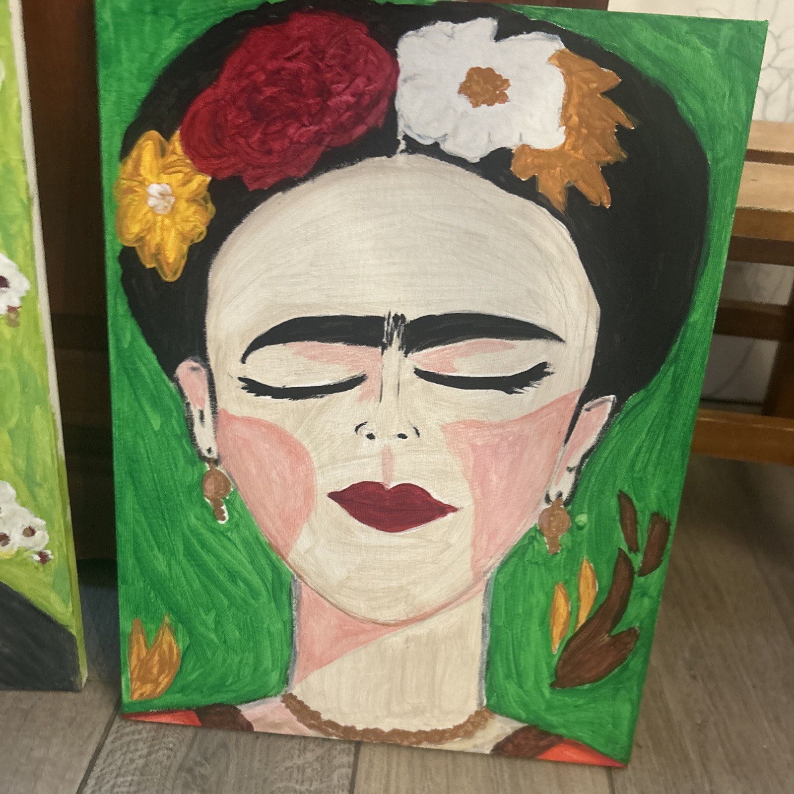 Frida Kahlo acrylic canvas painting by original artist C.L. Spellerberg 12×16