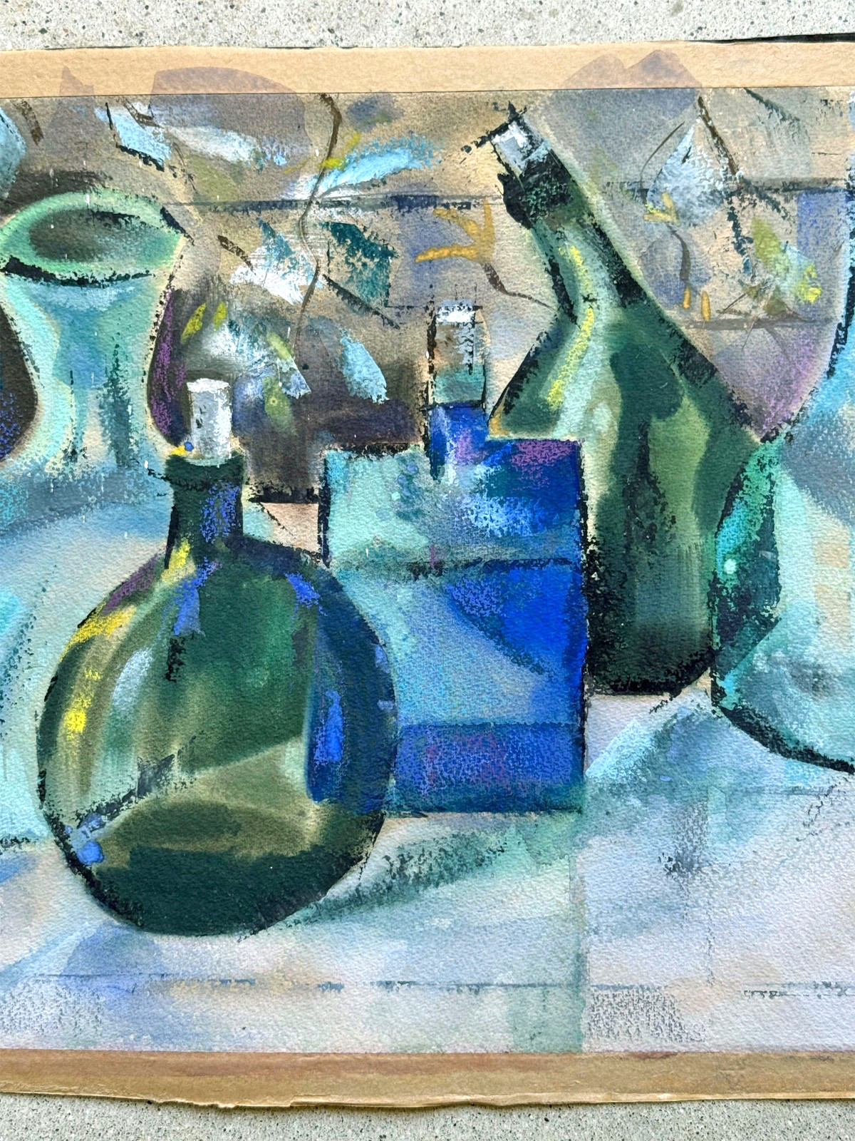 1950s Still Life Bottles ABSTRACT MODERNIST Watercolor Painting by JAMES VANCE