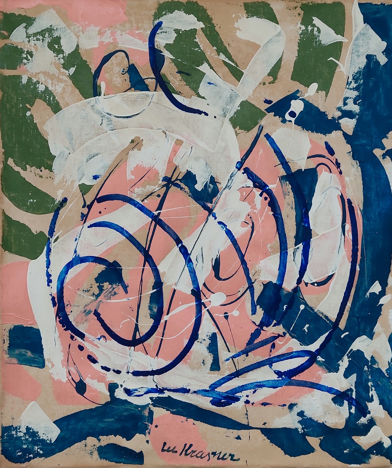 Lee Krasner Signed Abstract Expressionist Oil Painting on Canvas Modern Art USA