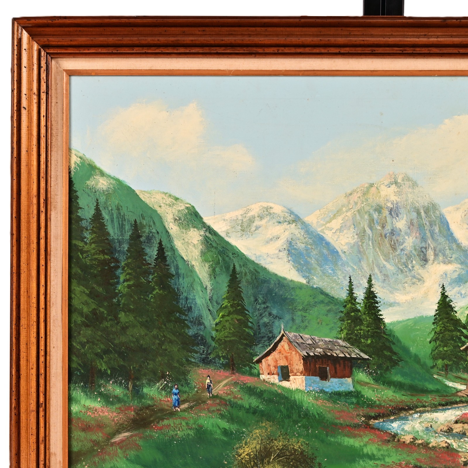 FAIG Original Vintage Signed Figurative Mountain Lake Landscape Oil Painting
