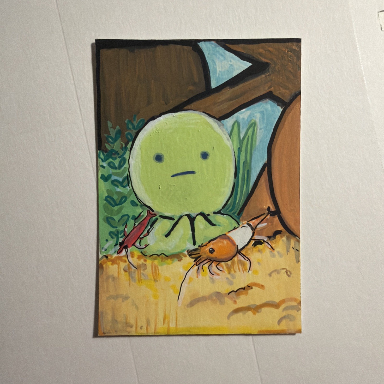 ACEO Original Art Cards Mixed Media, Shrimp on Smitski