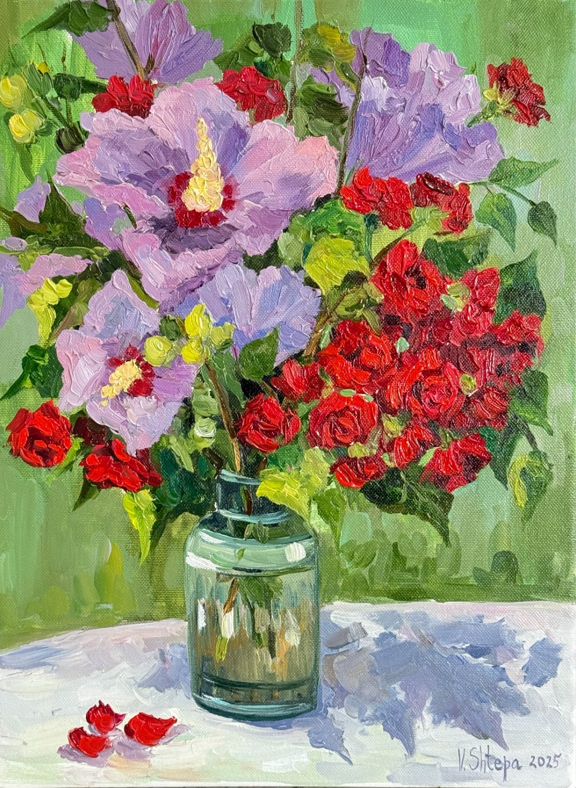 Hibiscus Roses Original Oil Painting Blooming Flower Still life Signed Art 16×12