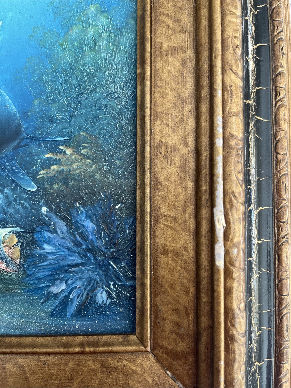 Original C. Redmond Benolt Painting Textured Dolphins Under Water Ocean Coastal