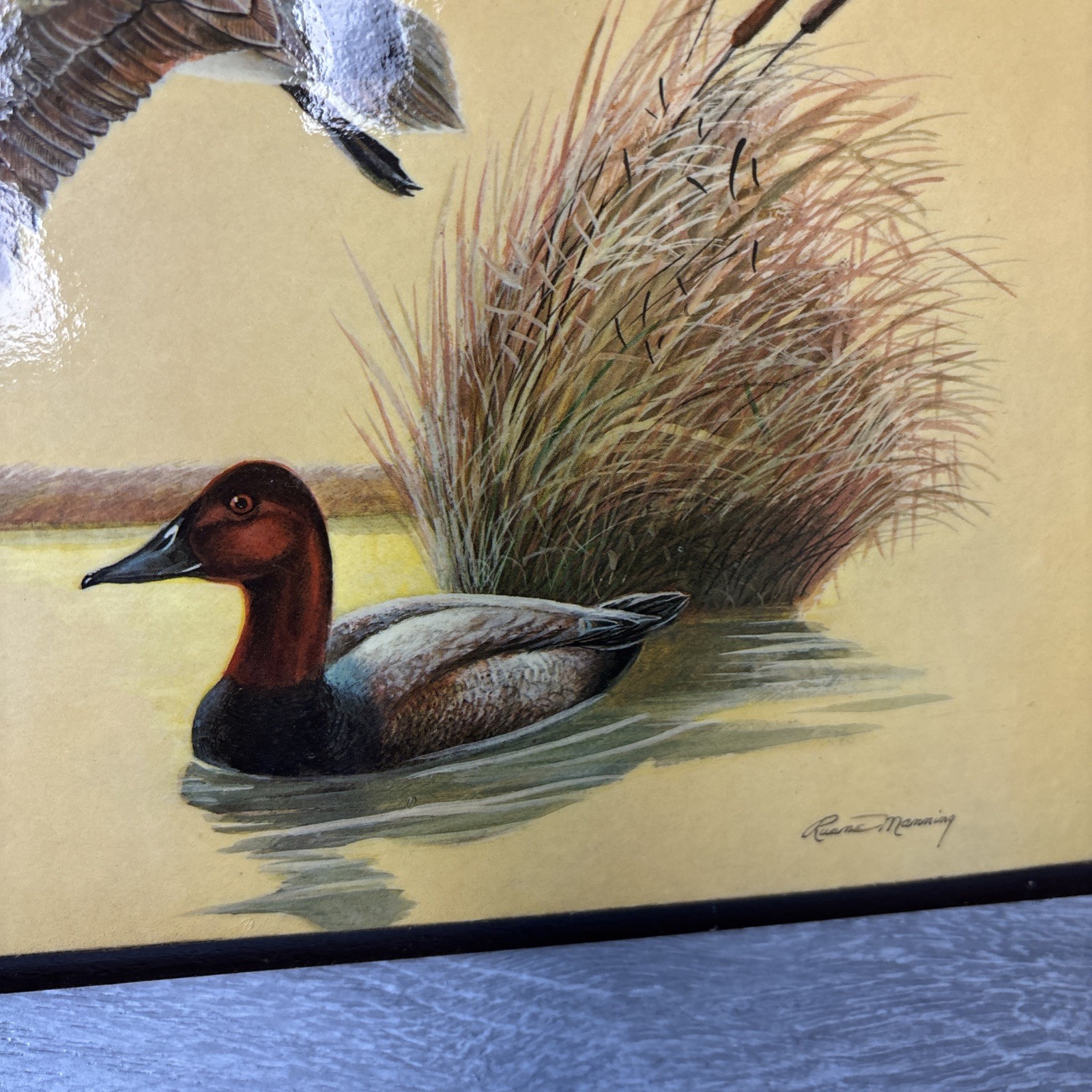 Vintage Ruane Manning Signed Ducks Wood Glazed 12×9 Nature USA 70’s MCM Decor NY