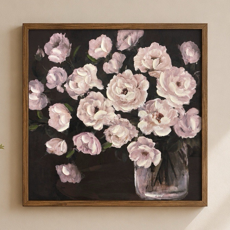 Framed Still Life Painting, Flowers in Vase Floral Art Wall Decor