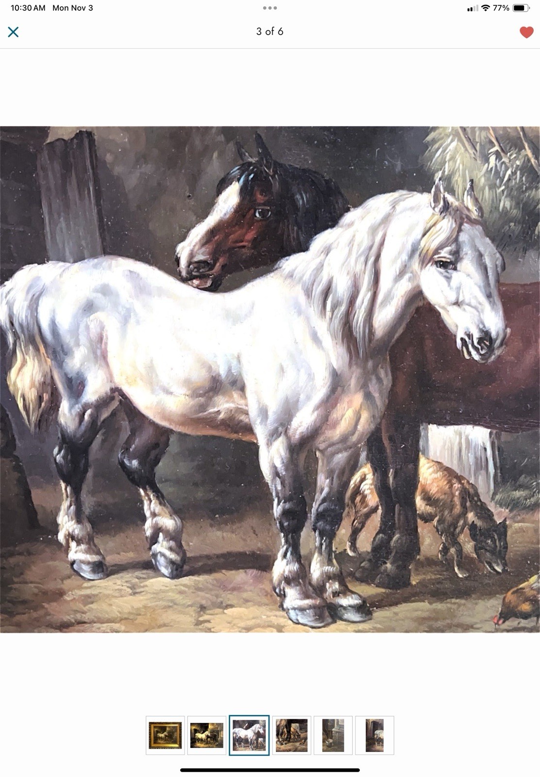 John Frederick Herring, Jr Original Stable Scene Oil Painting On Wood Panel