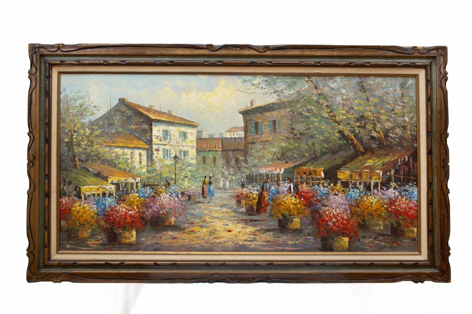 Original ALDO RANDO Signed Impressionist Painting FLOWERS IN PARIS 55×31 in.
