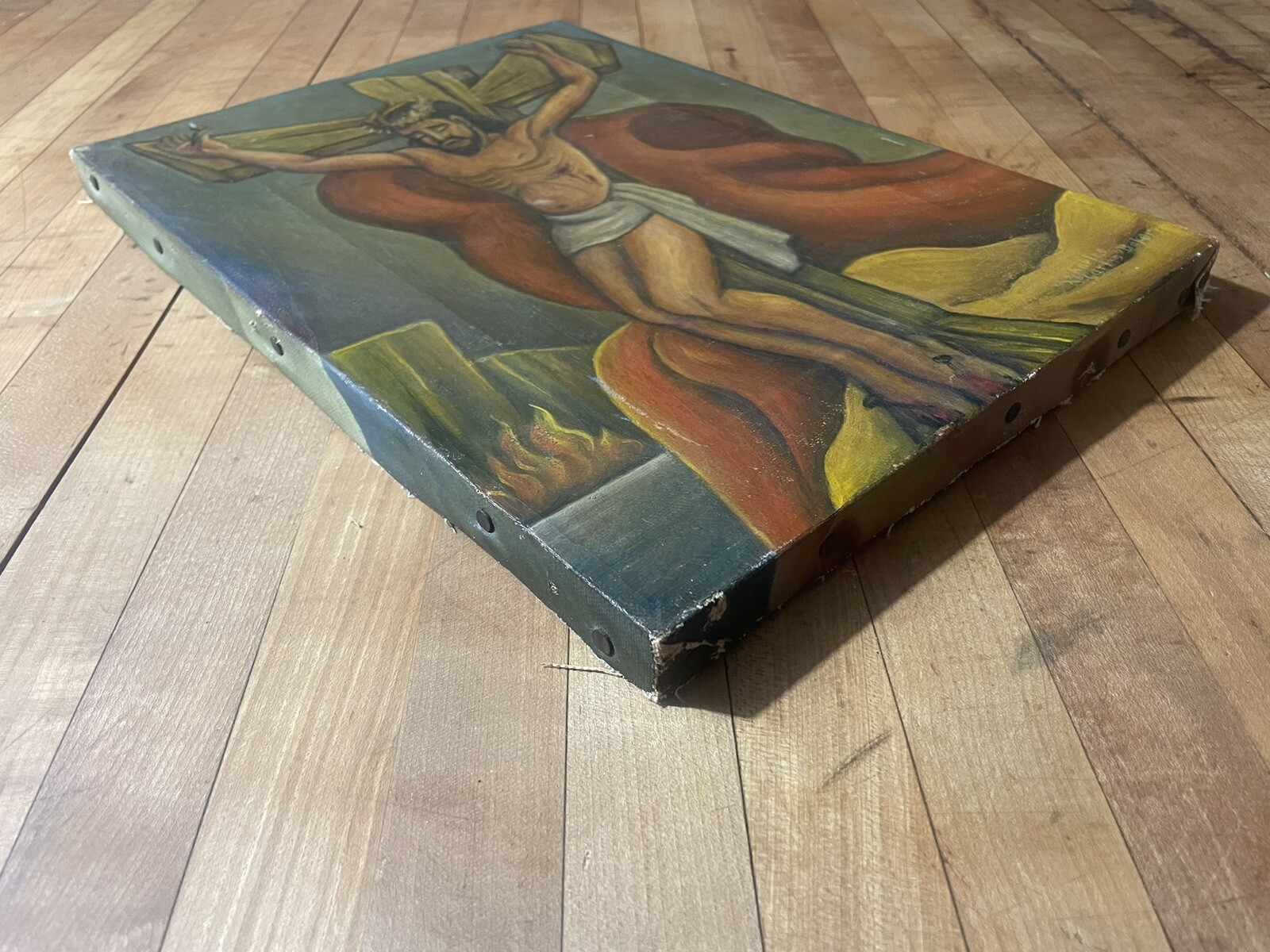 Original Vintage Painting Jesus on Crucifix Cross 10 X 14 Charles “Carlos” Baker