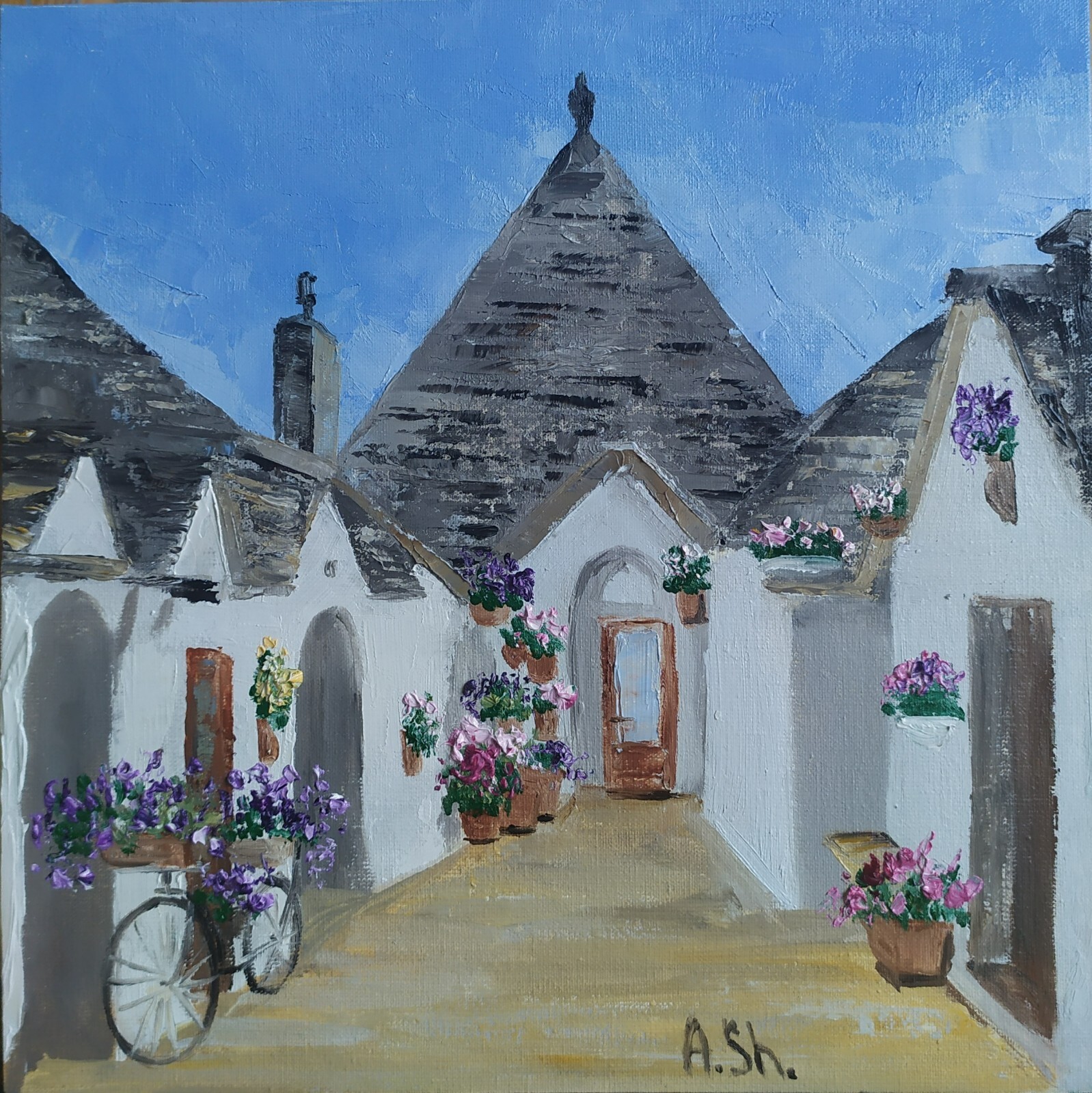 Original oil painting Italian cityscape old houses old town landscape art 10×10″