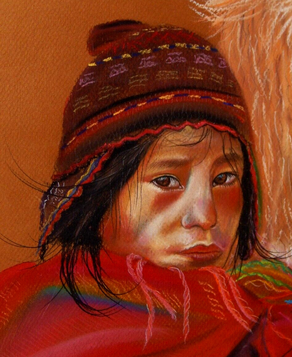 Alpacas, Llama, & Shepherd From Peru Andes. Original Painting, by: A. C. Eqiva