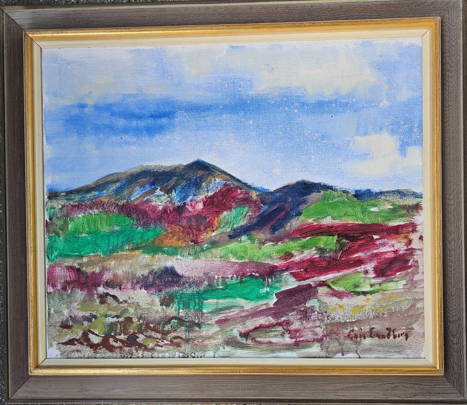 LARGE SCANDINAVIAN LANDSCAPE PAINTING COLORFUL EXPRESSIONISM ERIC LUNDBERG 80X70