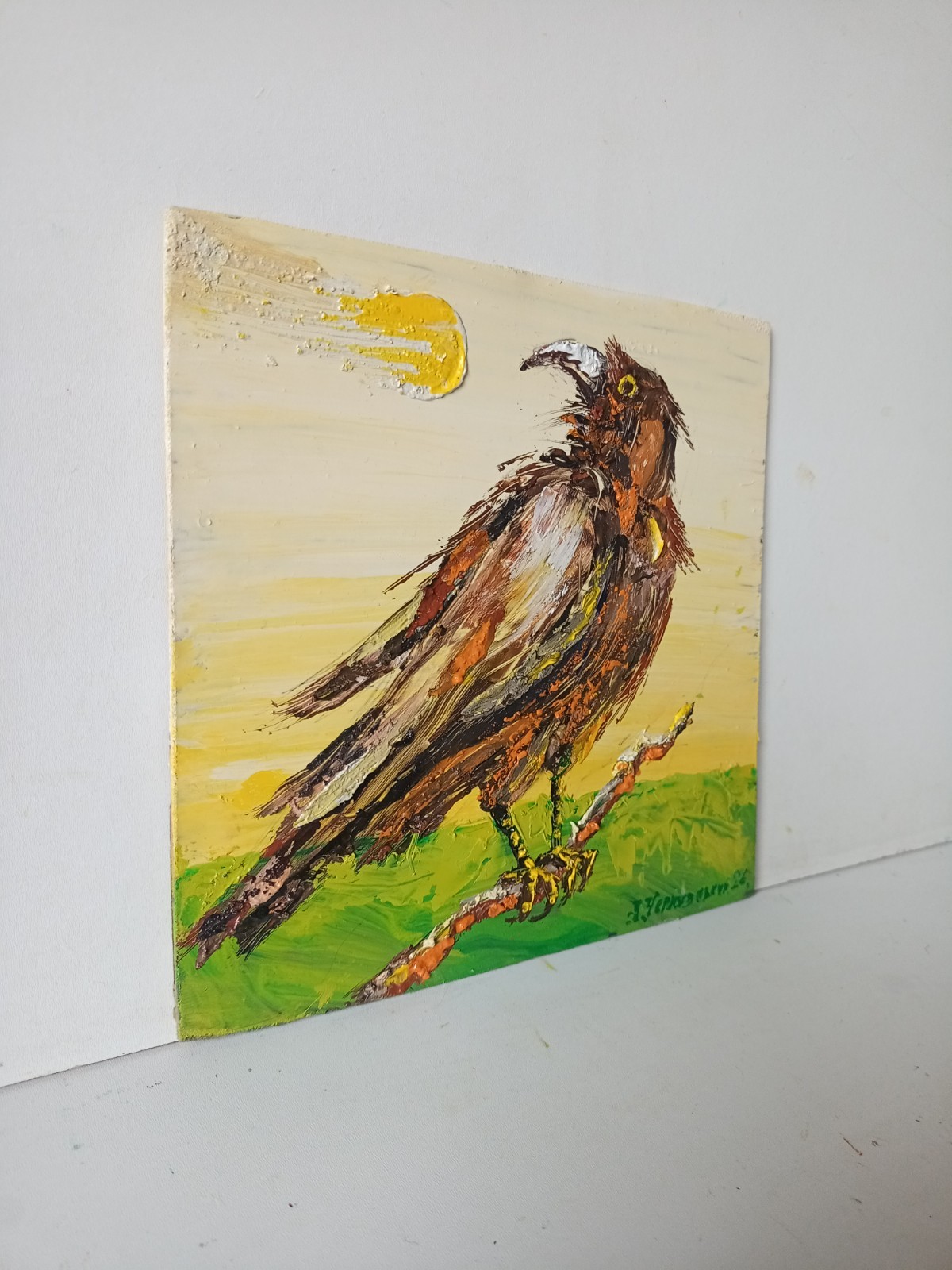 Raven Birds Impasto Painting Original Art Impression Oil Painting 7.8 x 7.8 in