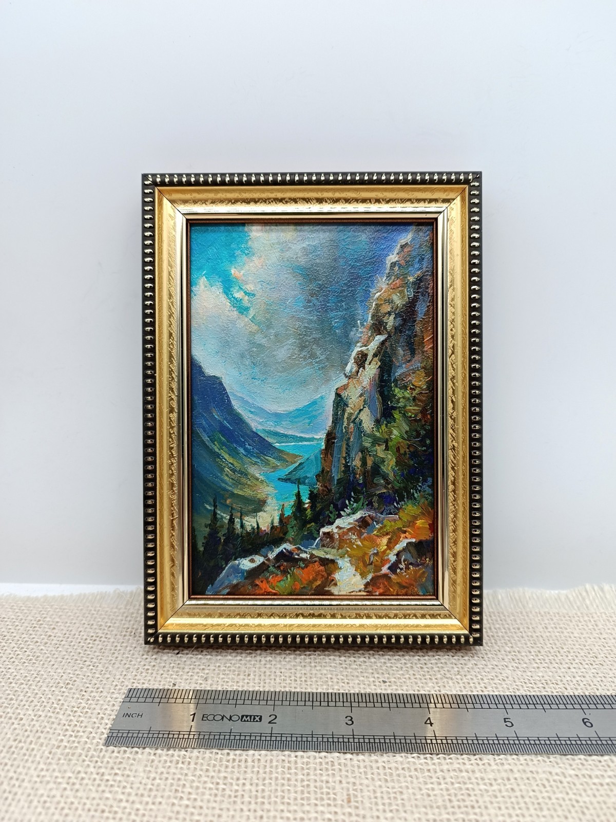 Mountain Lake Original Oil Painting Framed 4×6 Signed Alpine Landscape Wall Art