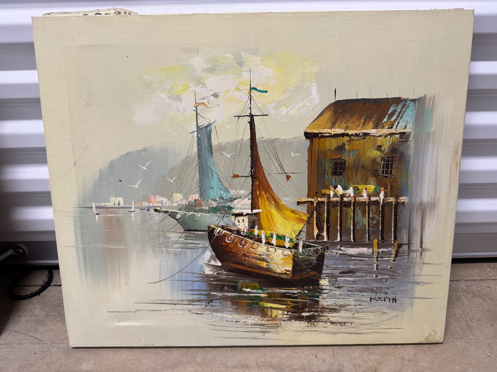 Vintage Seascape Oil Painting Original – Unframed Canvas Wall Art – Rene 24X20