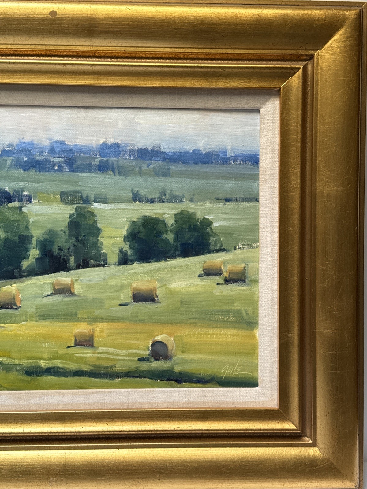 MARK GALE PAINTING IMPRESSIONIST FARM LAND HAY BAILS LANDSCAPE FAMOUS LISTED 16″